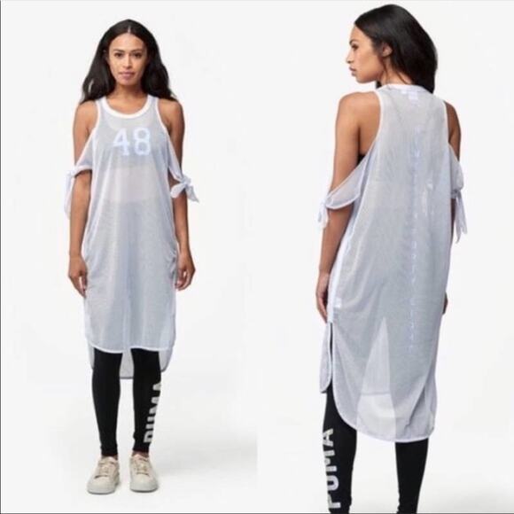 PUMA Lilac Xtreme Mesh Frill Dress SMALL Mesh Tunic Oversize Streetwear Sheer - Picture 3 of 6